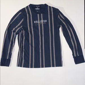 Long sleeve blue and bronze striped Hollister